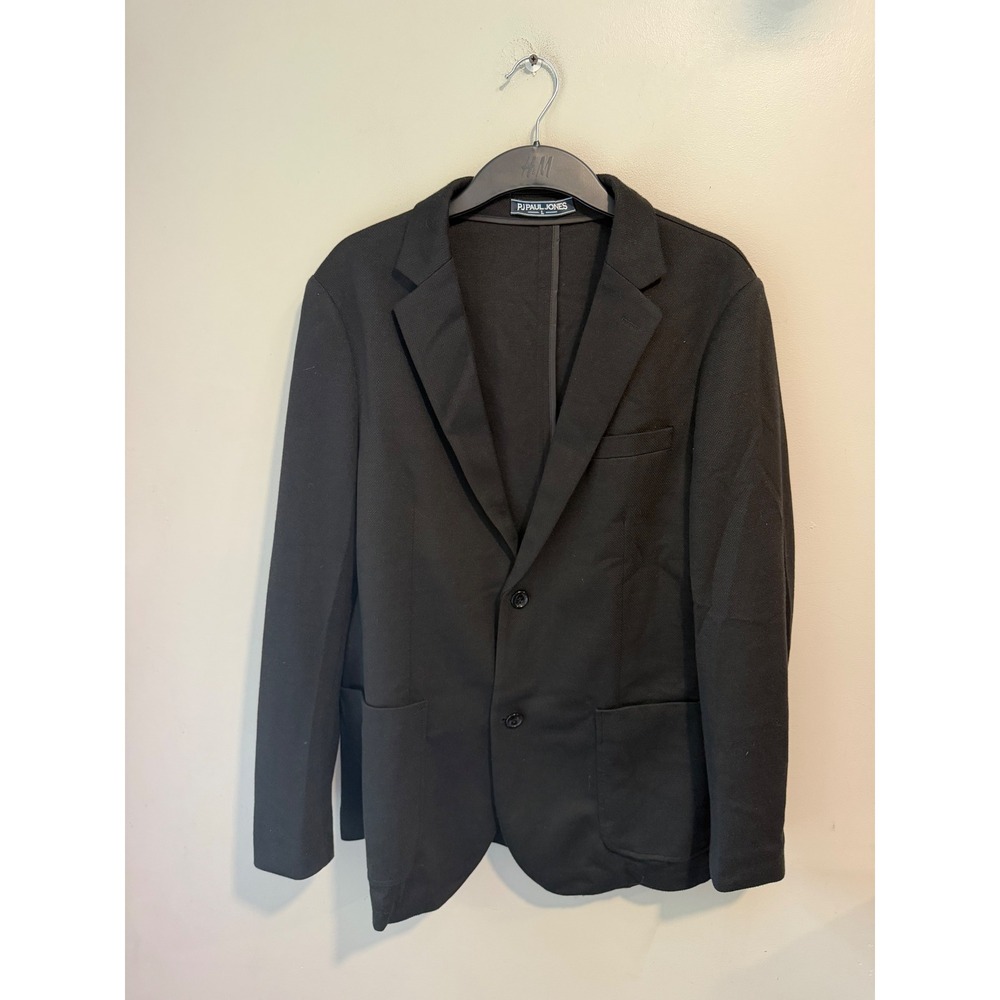 PJ Paul Jones Mens Black Knit Blazer Flex Fit Sport Coat Large Two Button Jacket